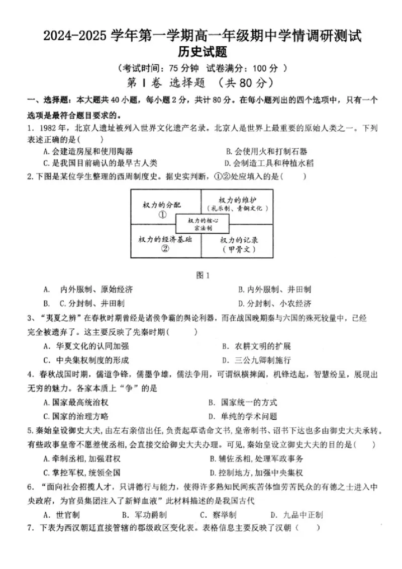 江苏省扬州市高邮市2024-2025学年高一上学期11月期中考试历史试题（图片版含答案）_2024-2025高一（7-7月题库）_2024年12月试卷_1206江苏省扬州市高邮市2024-2025学年高一上学期11月期中考试