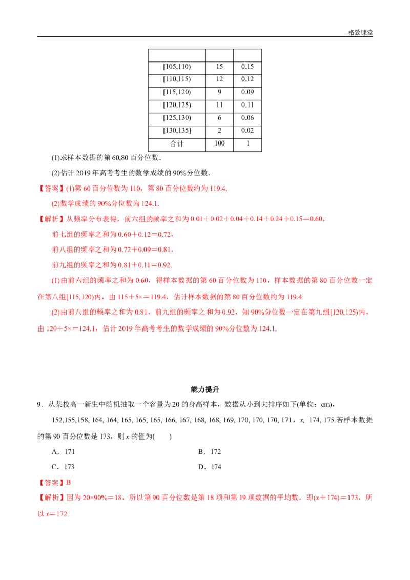 新教材精创9.2.2总体百分数的估计同步练习（2）（解析版）_E015高中全科试卷_数学试题_必修2_02.同步练习_同步练习（第四套）