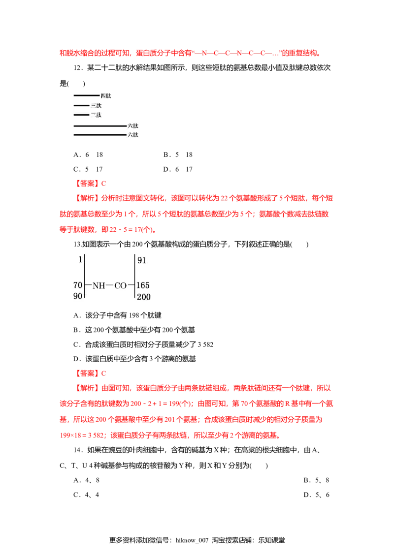 第02章组成细胞的分子（B卷）（解析版）_E015高中全科试卷_生物试题_必修1_1.单元测试_3.单元测试（第三套）_第02章组成细胞的分子（B卷）