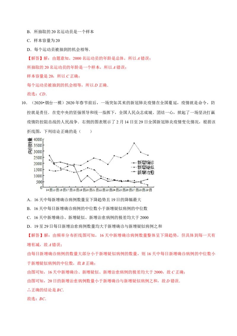 第09章统计（A卷基础篇）解析版_E015高中全科试卷_数学试题_必修2_02.同步练习_同步单元AB卷（第一套）