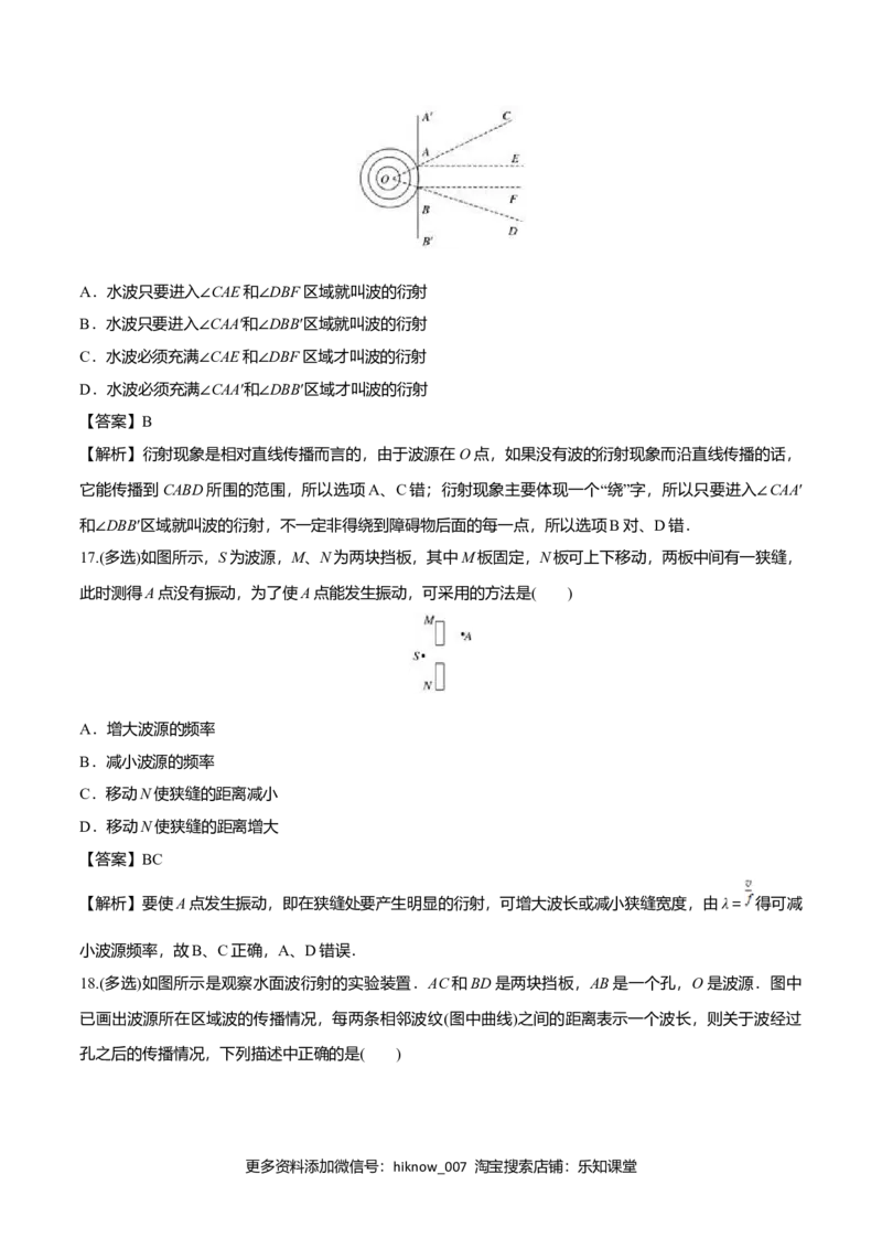 3.3波的反射、折射和衍射-2022-2023学年高二物理课后练（人教版2019）（解析版）_E015高中全科试卷_物理试题_选修1_2.同步练习_同步练习2023