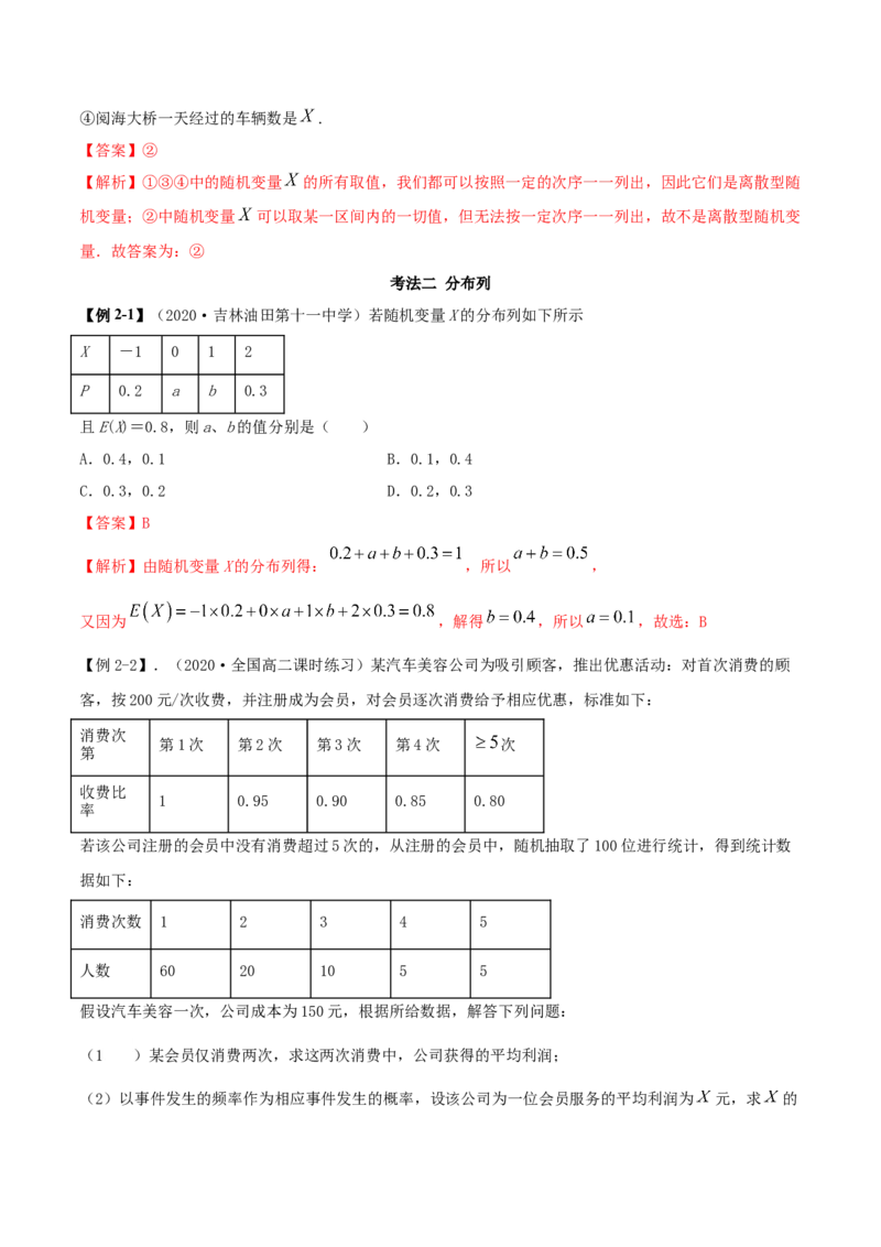 7.2离散型随机变量及分布列（精讲）（解析版）_E015高中全科试卷_数学试题_选修3_02.同步练习_同步练习（第二套）