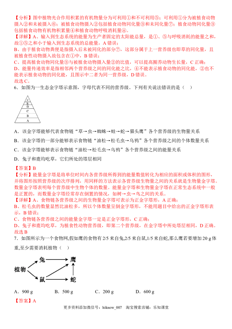 3.2生态系统的能量流动（解析版）_E015高中全科试卷_生物试题_选修2_2.同步练习_1.课后培优练2023年
