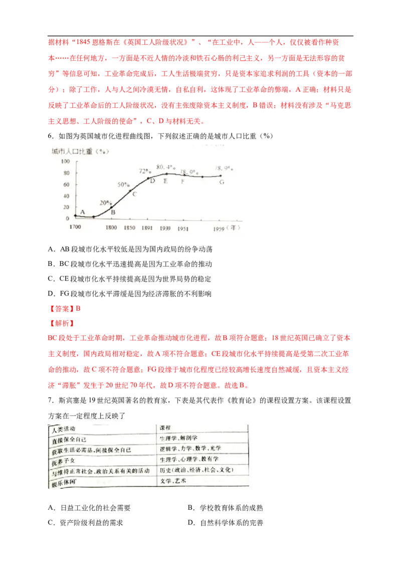 新教材精创第10课影响世界的工业革命练习（2）（解析版）_E015高中全科试卷_历史试题_必修下_2.同步练习_同步练习第二套