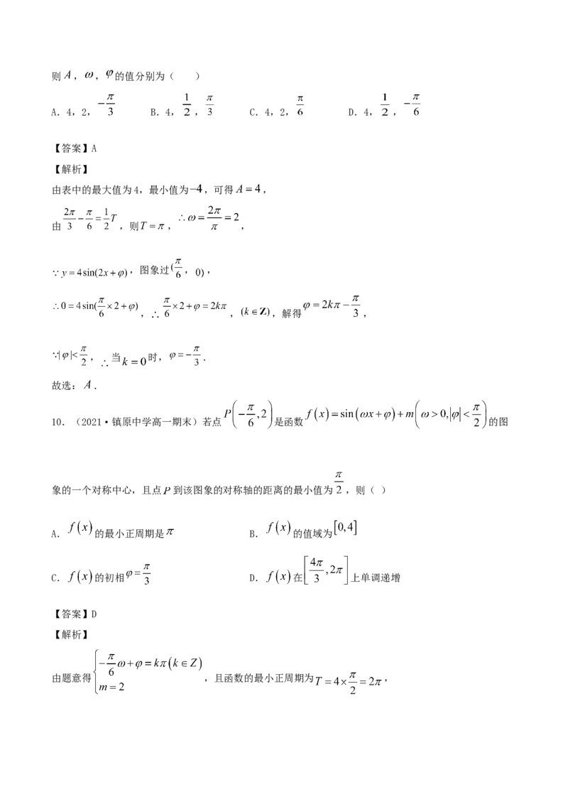 5.4三角函数的图象和性质（解析版）_E015高中全科试卷_数学试题_必修1_02.同步练习_1.同步练习（2022-2023学年）_5.4三角函数的图象和性质（含解析）