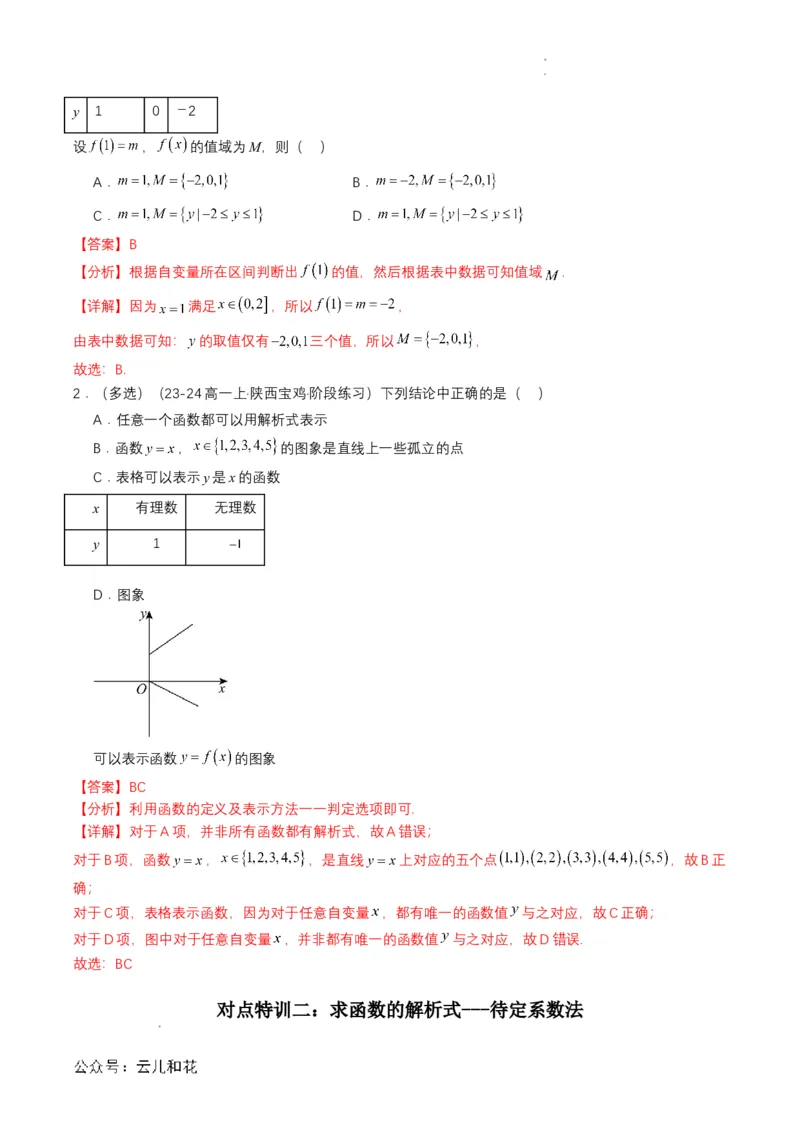 专题10预备知识十：函数的表示法（解析版）_2024-2025高一（7-7月题库）_2024年7月试卷_0708暑假自学课2024年初升高数学无忧衔接（通用版）