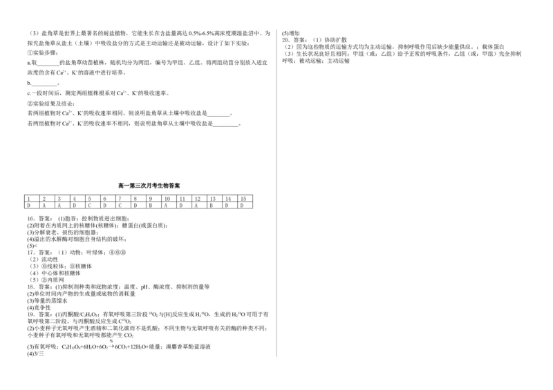 安徽省安庆市怀宁县高河中学2025-2026学年高一上学期12月月考生物试题（含答案）_2024-2025高一（7-7月题库）_2026年1月高一