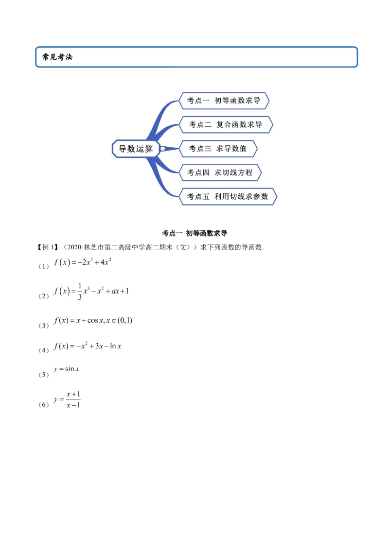 5.2导数的运算（精讲）（原卷版）_E015高中全科试卷_数学试题_选修2_01.同步练习_同步练习（第二套）_5.2导数的运算（精讲）-一隅三反系列之高二数学新教材选择性必修第二册（人教A版）