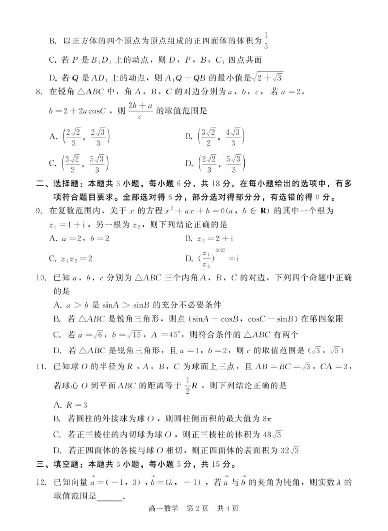 河北省NT20名校联合体2024-2025学年高一下学期4月期中考试数学PDF版含解析_2024-2025高一（7-7月题库）_2025年05月试卷_0522河北省NT20名校联合体2024-2025学年高一下学期4月期中考试