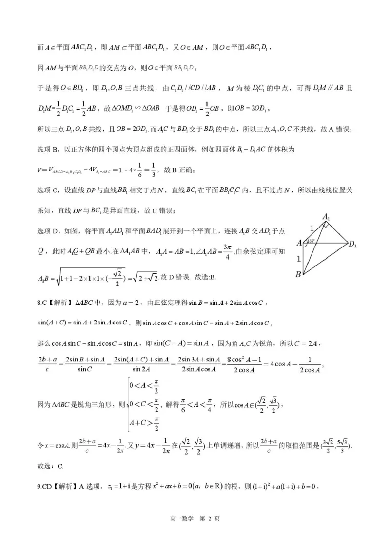 河北省NT20名校联合体2024-2025学年高一下学期4月期中考试数学PDF版含解析_2024-2025高一（7-7月题库）_2025年05月试卷_0522河北省NT20名校联合体2024-2025学年高一下学期4月期中考试