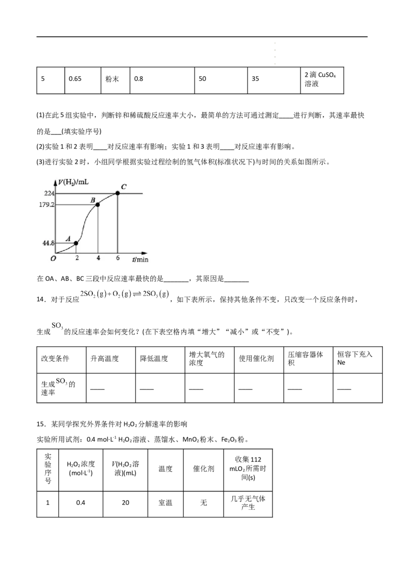 6.2化学反应的速率与限度（第一课时化学反应的速率）-2021-2022学年高一化学同步课时练+单元测试（人教版2019必修第二册）（原卷版）_E015高中全科试卷_化学试题_必修2_2.同步练习