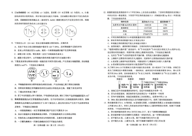 山东省菏泽市2024-2025学年高一下学期4月期中考试生物（B）PDF版含答案_2024-2025高一（7-7月题库）_2025年05月试卷_0530山东省菏泽市2024-2025学年高一下学期4月期中考试