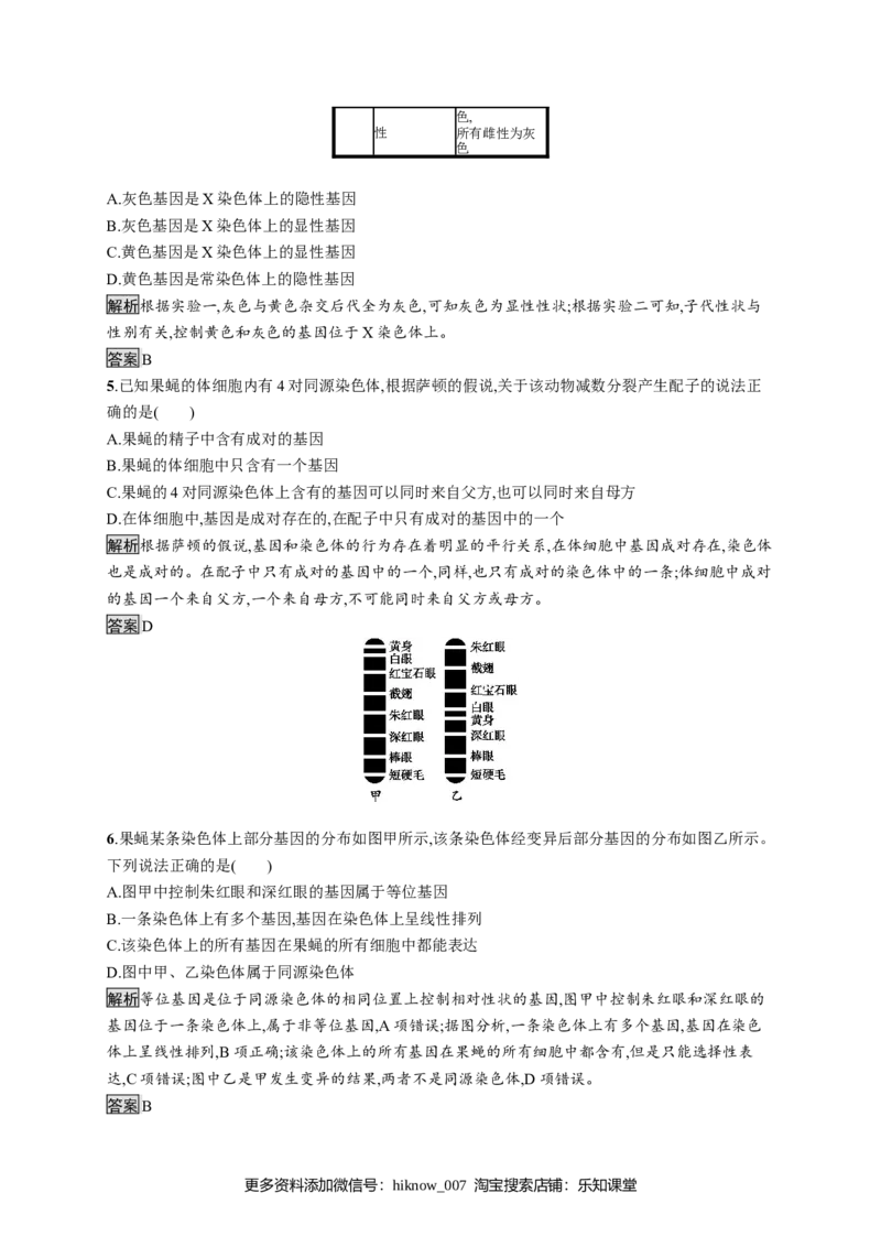 《第2节基因在染色体上》课时练习01_E015高中全科试卷_生物试题_必修2_1.单元测试_1、单元测试_第2章基因和染色体的关系