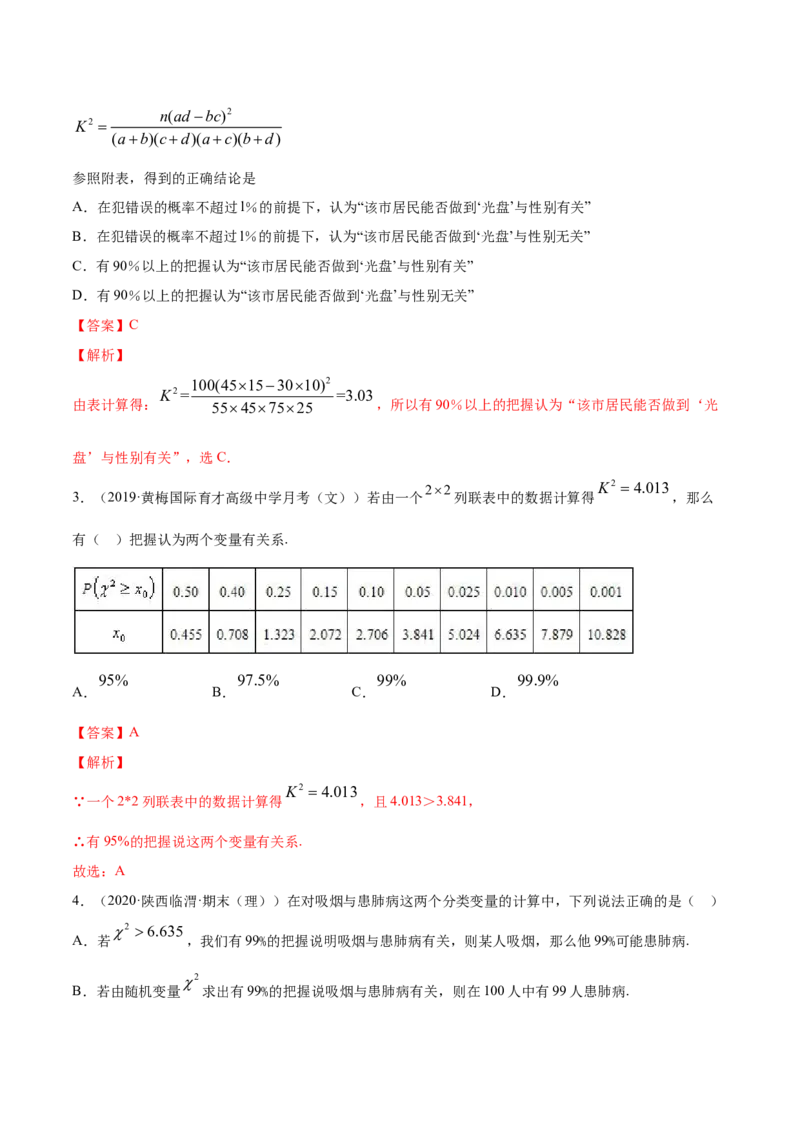 专题37分类变量与列联表（解析版）_E015高中全科试卷_数学试题_选修3_05.专项训练_专题37分类变量与列联表