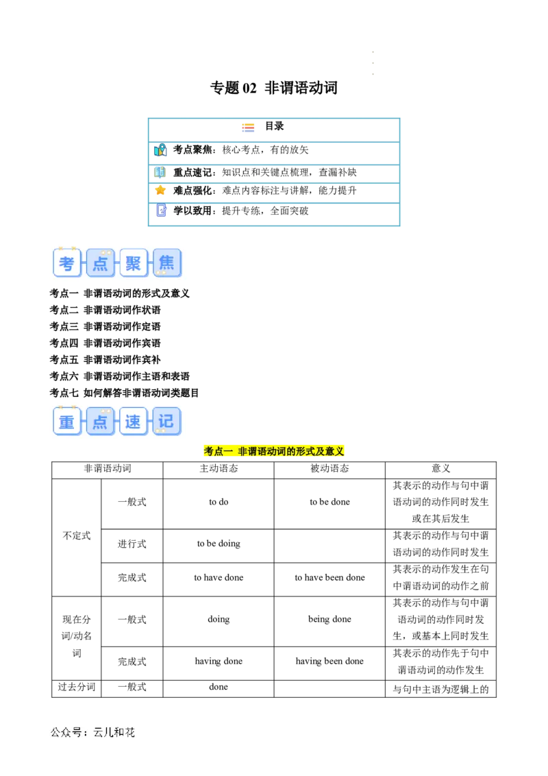 专题02非谓语动词（解析版）_2024-2025高一（7-7月题库）_2024年7月试卷_07082024年初升高英语无忧衔接（通用版）暑假自学课2024年新高一英语暑假提升精品讲义