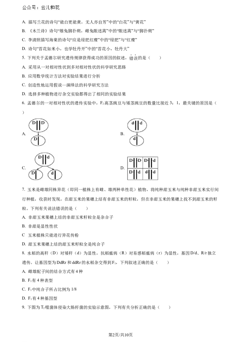 广东省惠州市2023-2024学年高一下学期7月期末生物试题_2024-2025高一（7-7月题库）_2024年8月试卷_0820广东省惠州市2023-2024学年高一下学期期末考试