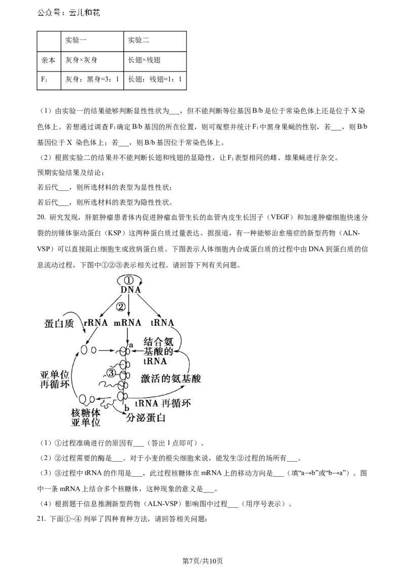 广东省惠州市2023-2024学年高一下学期7月期末生物试题_2024-2025高一（7-7月题库）_2024年8月试卷_0820广东省惠州市2023-2024学年高一下学期期末考试