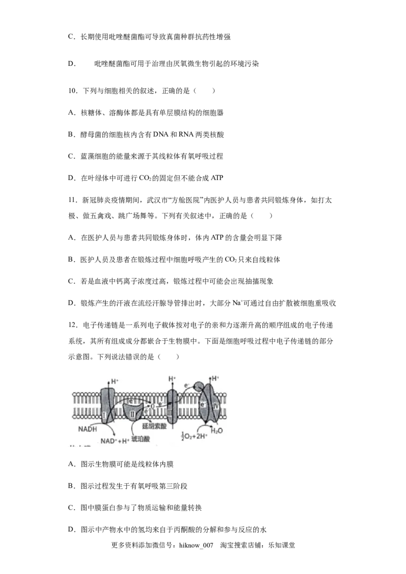 5.3细胞呼吸的原理和应用练习新教材人教版（2019）高中生物必修一_E015高中全科试卷_生物试题_必修1_2.同步练习_4.同步练习（第四套）