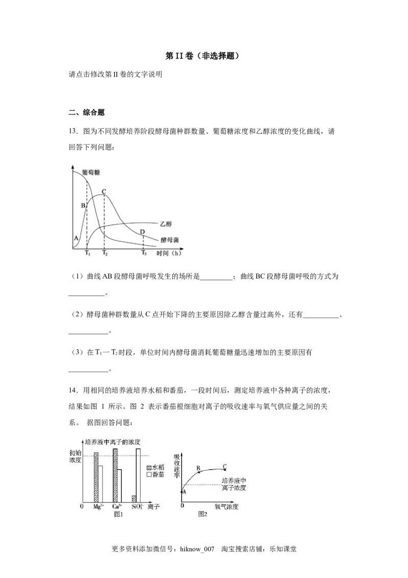 5.3细胞呼吸的原理和应用练习新教材人教版（2019）高中生物必修一_E015高中全科试卷_生物试题_必修1_2.同步练习_4.同步练习（第四套）