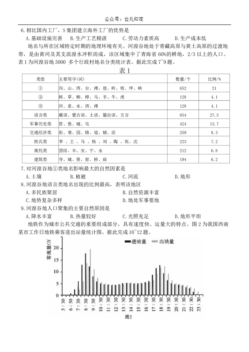 四川省内江市2023-2024学年高一下学期期末考试地理试题_2024-2025高一（7-7月题库）_2024年8月试卷_0824四川省内江市2023-2024学年高一下学期期末考试