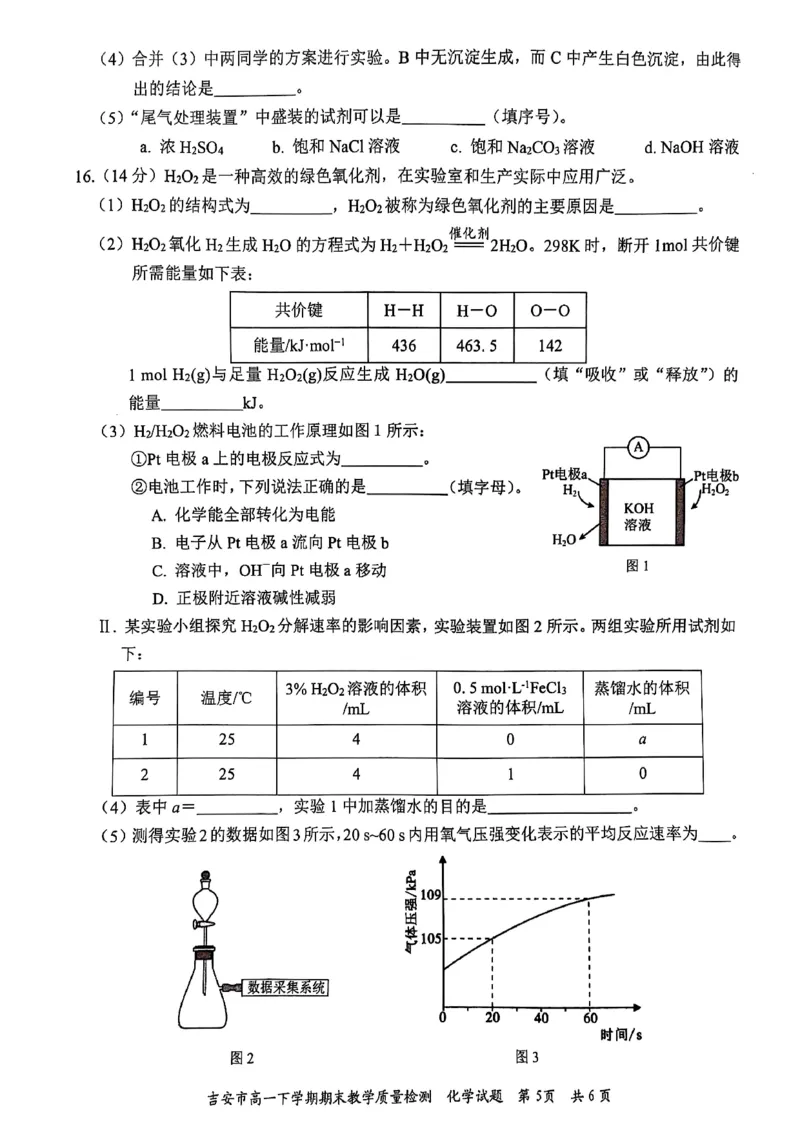 吉安市高一下学期期末教学质量检测化学_2024-2025高一（7-7月题库）_2025年7月_250704江西省吉安市2024-2025学年高一下学期期末教学质量检测