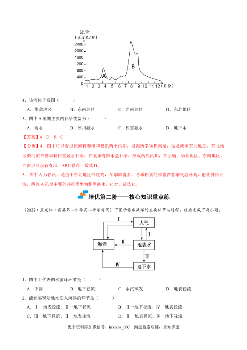 4.1陆地水体及其相互关系-2022-2023学年高二地理课后培优分级练（人教版2019选择性必修第一册）（解析版）_E015高中全科试卷_地理试题_选修1_2.同步练习_课后培优练2023年-第1套
