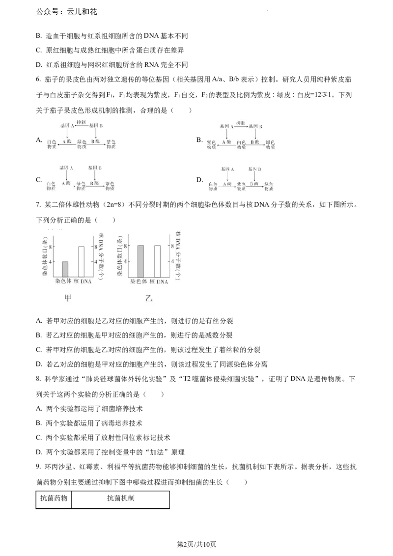 广西南宁市2023-2024学年高一下学期期末考调研测试生物试题_2024-2025高一（7-7月题库）_2024年8月试卷_0813广西南宁市2023-2024学年高一下学期期末考试