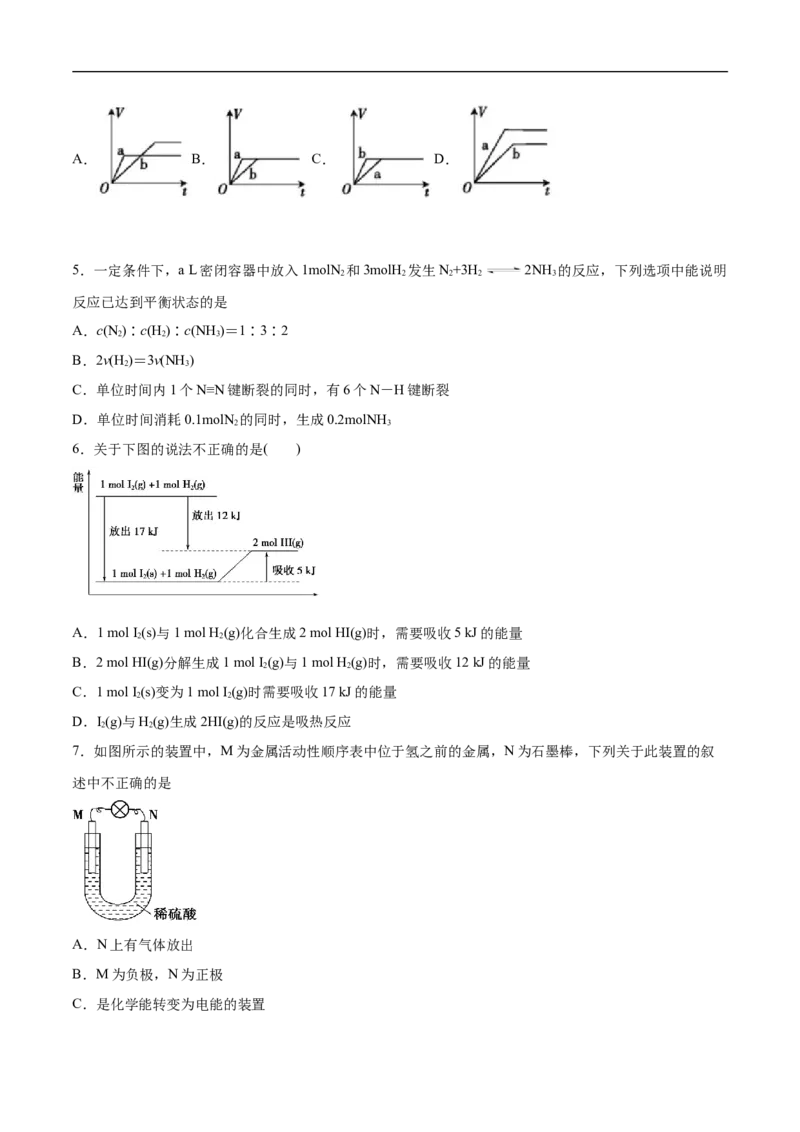 新教材精创第六章章末测试（2）（原卷版）_E015高中全科试卷_化学试题_必修2_2.新版人教版高中化学试卷必修二_2.同步练习_4.同步练习（第四套）