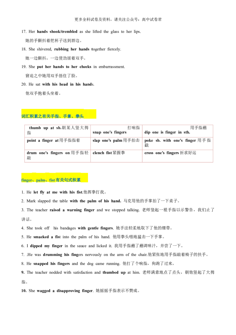 专题05读后续写人物肢体动作、行为举止描写（高分定律+）（解析版）_2024年4月_其他_高频&middot;热点2024年高考英语话题写作通关必备攻略