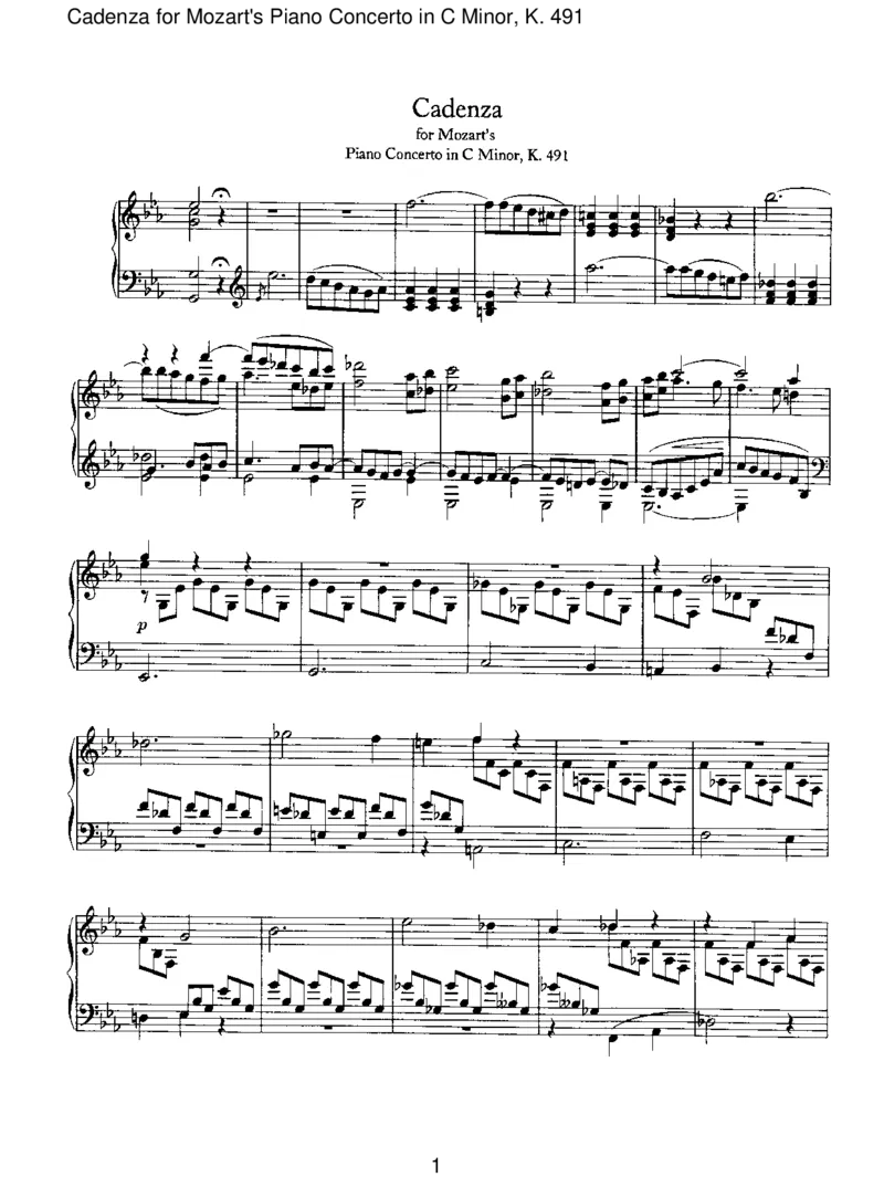 CadenzaforMozart'sPianoConcertoinCMinor,K.491_一万首著名钢琴曲谱哈农贝多芬合集视频教学电子版高清无水印可打印_1古典钢琴知名音乐家谱_勃拉姆斯钢琴谱全集