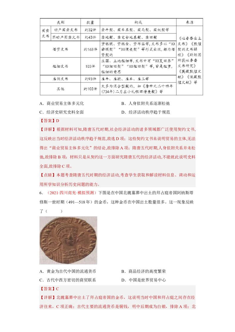 第7课古代的商业贸易（解析版）_E015高中全科试卷_历史试题_选修2_人教版历史选修二同步练习（042份）_课后培优练2023年