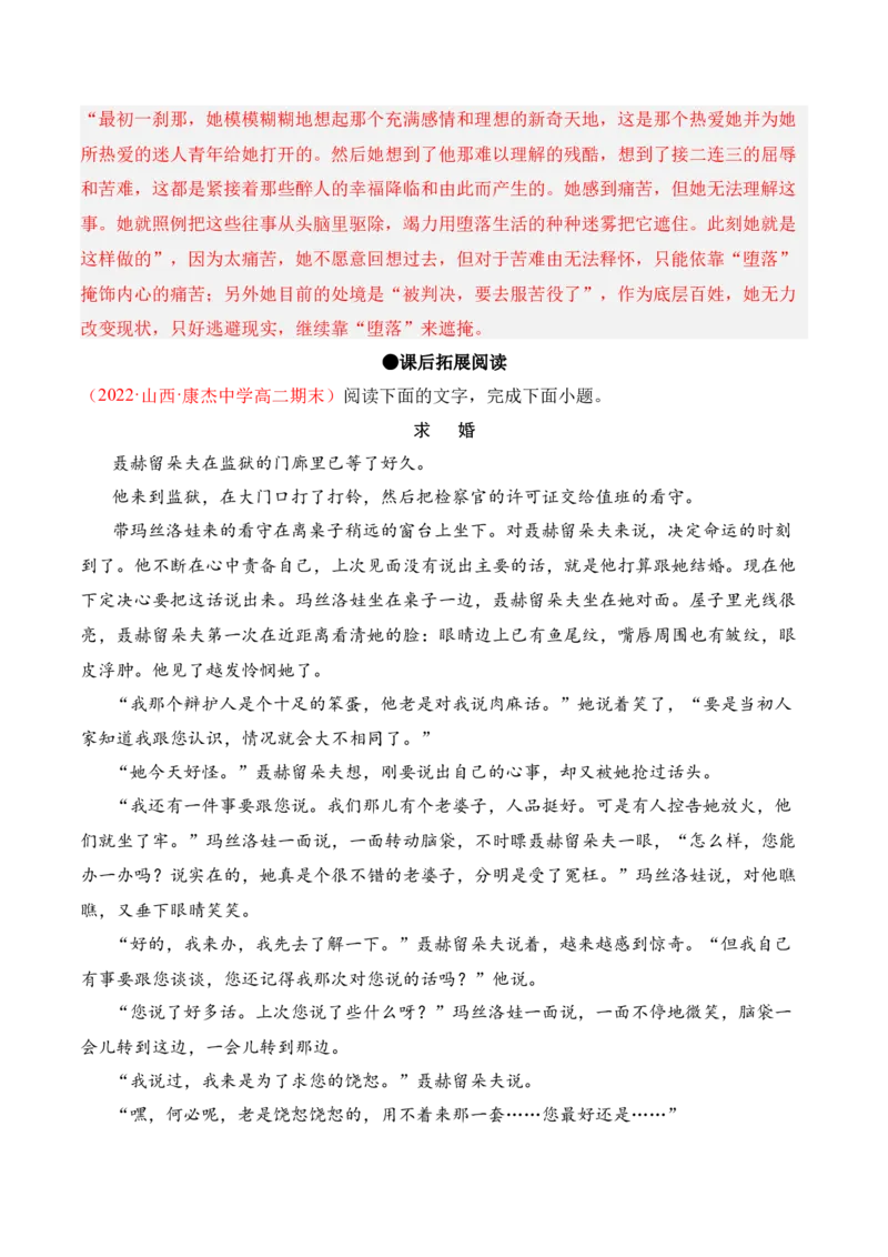 第9课《复活（节选）》-2022-2023学年高二语文课后培优分级练（统编版选择性必修上册）（解析版）_E015高中全科试卷_语文试题_选修上_3.新版高中语文试卷选择性必修上册