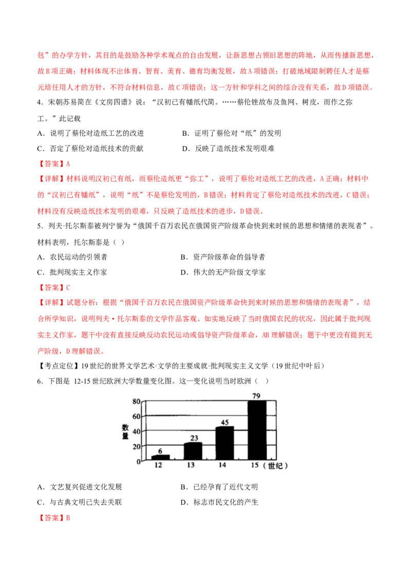 第14课文化传承的多种载体及其发展（解析版）_E015高中全科试卷_历史试题_选修3_人教版历史选修三同步练习（030份）_同步练习（第一套）