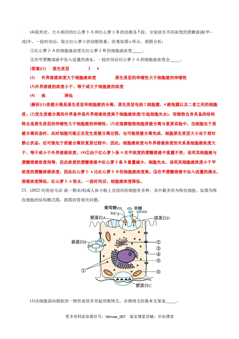 第4章细胞的物质输入和输出（A卷&middot;知识通关练）（解析版）_E015高中全科试卷_生物试题_必修1_1.单元测试_1.单元测试AB卷（第一套）