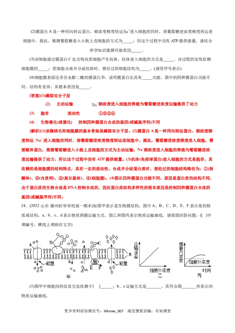 第4章细胞的物质输入和输出（A卷&middot;知识通关练）（解析版）_E015高中全科试卷_生物试题_必修1_1.单元测试_1.单元测试AB卷（第一套）