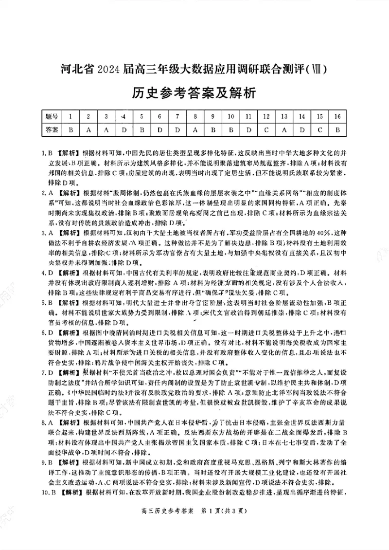 扫描件_历史参考答案及解析_2024年5月_01按日期_23号_2024届河北省高三大数据应用调研联合测评（Ⅷ）_河北省2024届高三年级下学期大数据应用调研联合测评（Ⅷ）历史试题