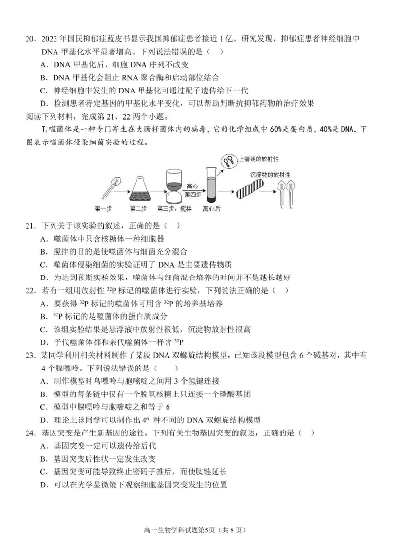 浙江省温州市环大罗山联盟2024-2025学年高一下学期期中考试生物PDF版含答案_2024-2025高一（7-7月题库）_2025年05月试卷_0519浙江省温州市环大罗山联盟2024-2025学年高一下学期期中考试