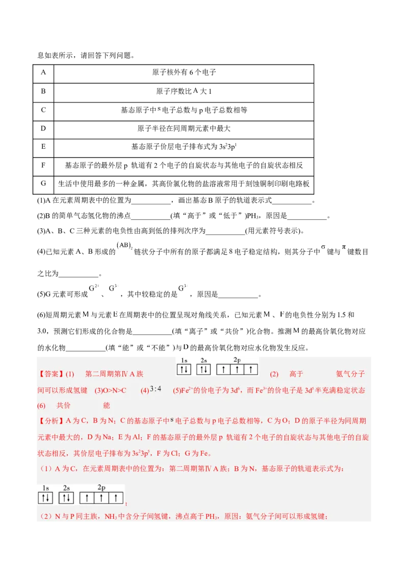 第一章原子结构与性质（B卷&middot;能力提升练）（解析版）_E015高中全科试卷_化学试题_选修2_4.新版人教版高中化学试卷选择性必修2_2.单元测试AB卷