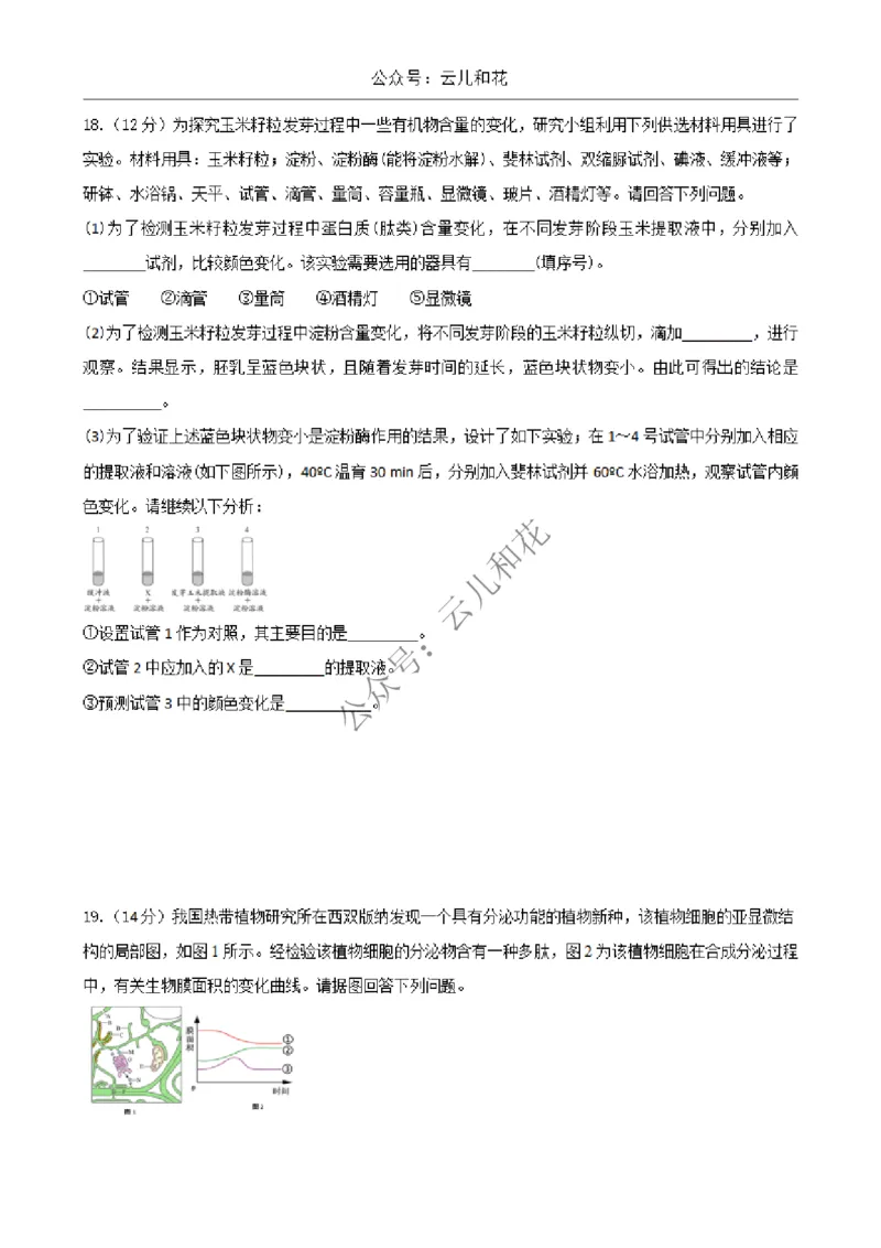 陕西省西安市部分学校2024-2025学年高一上学期12月联考试题生物Word版含答案_2024-2025高一（7-7月题库）_2024年12月试卷_1227陕西省西安市部分学校2024-2025学年高一上学期12月联考