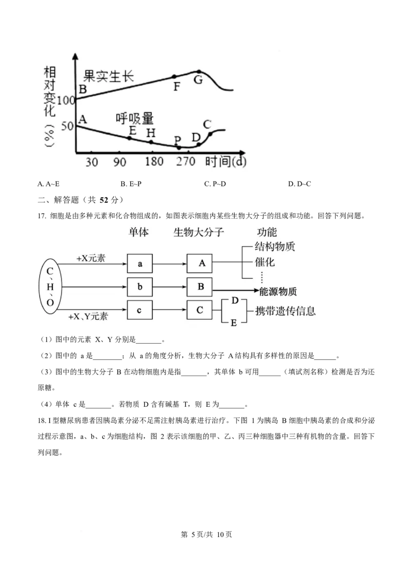 贵州省松桃民族中学2025-2026学年高一上学期期末模拟测试生物试卷（含答案）_2024-2025高一（7-7月题库）_2026年1月高一