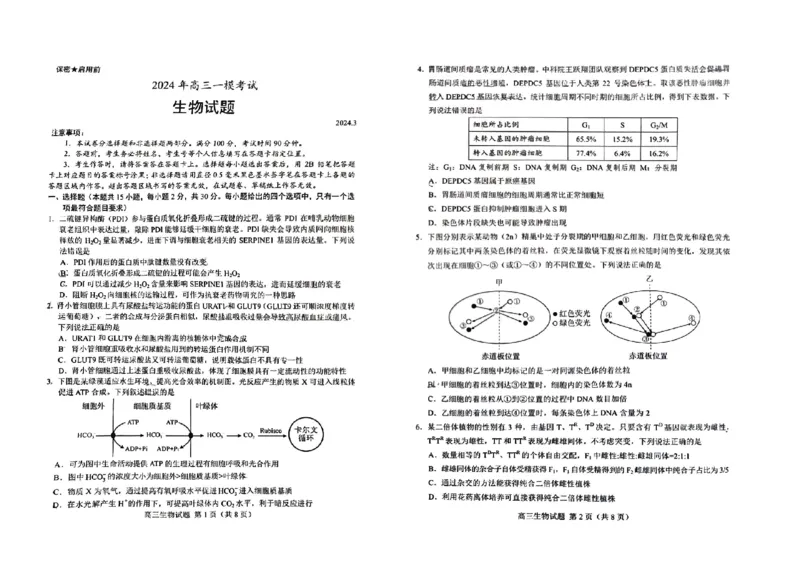 山东省菏泽市2024年高三一模试卷生物_2024年3月_013月合集_2024届山东省菏泽市高三一模考试_山东省菏泽市2024届高三一模考试生物