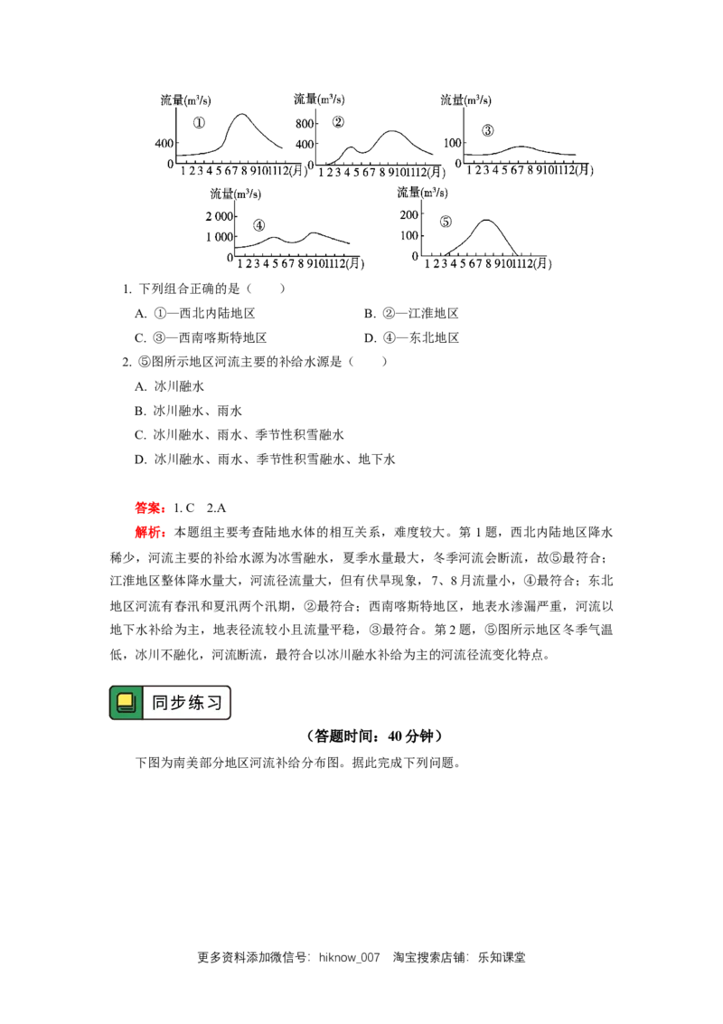 选择性必修1第四章水的运动第一节_E015高中全科试卷_地理试题_选修1_2.同步练习_同步练习-第3套