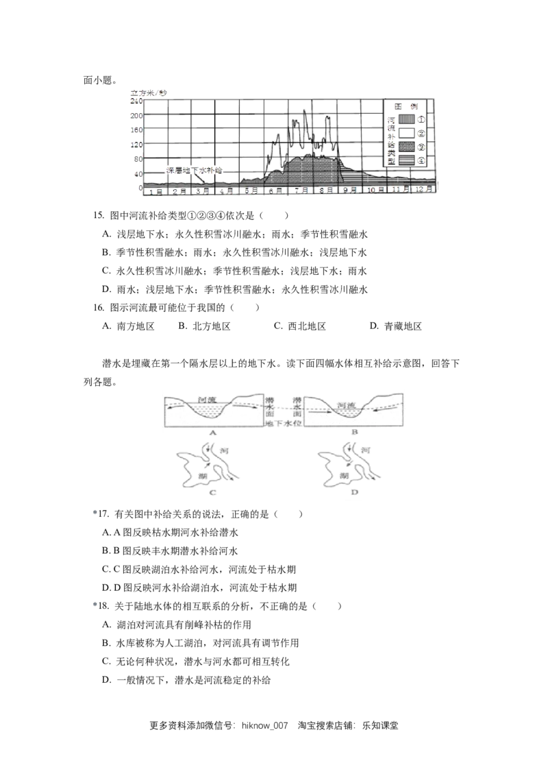 选择性必修1第四章水的运动第一节_E015高中全科试卷_地理试题_选修1_2.同步练习_同步练习-第3套