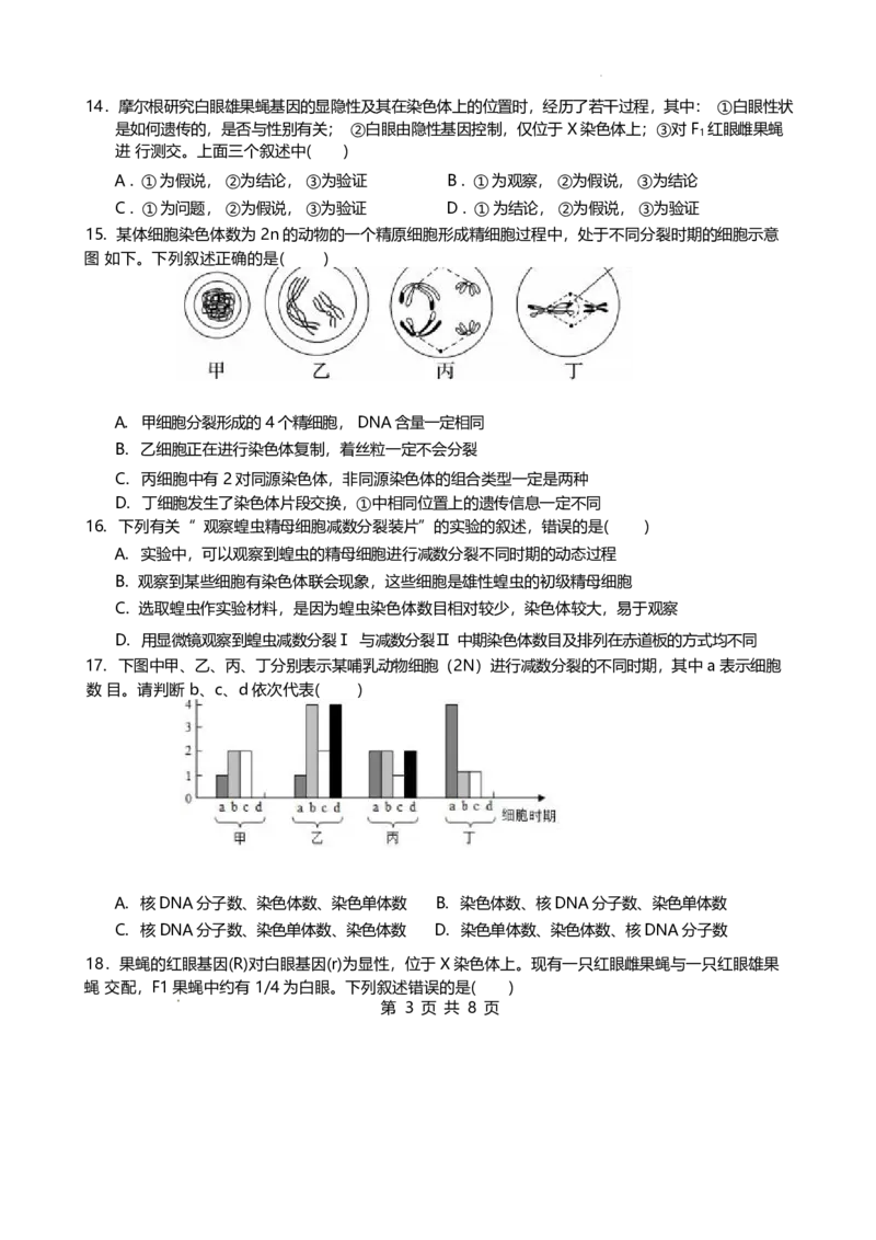福建省厦泉五校2024-2025学年高一下学期4月期中考试生物Word版含答案_2024-2025高一（7-7月题库）_2025年05月试卷_0517福建省厦泉五校2024-2025学年高一下学期4月期中考试