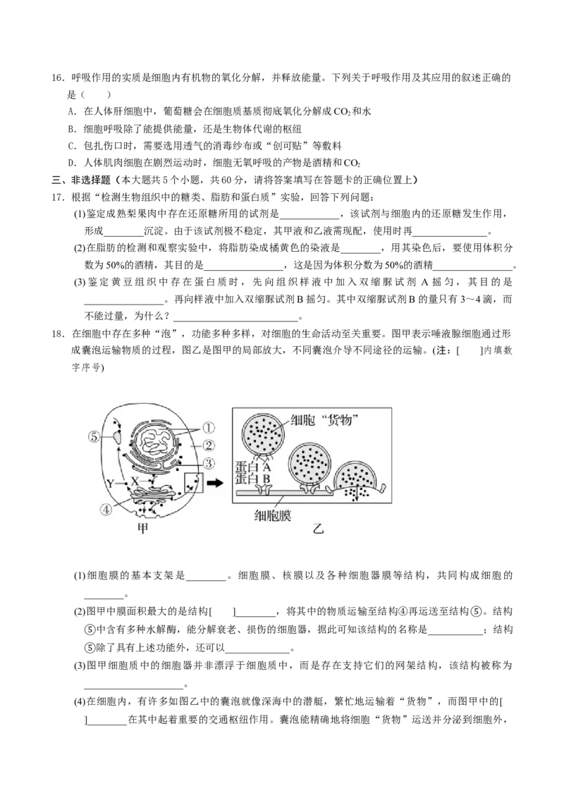 湖南省张家界市2024-2025学年高一上学期期末考试生物Word版含答案_2024-2025高一（7-7月题库）_2025年01月试卷_0126湖南省张家界市2024-2025学年高一上学期期末考试