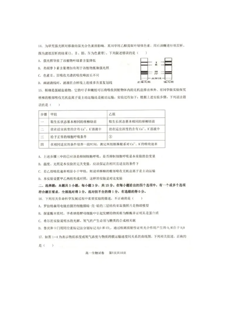 辽宁省抚顺市省重点高中六校协作体2024-2025学年高一上学期期末考试生物PDF版含答案_2024-2025高一（7-7月题库）_2025年01月试卷
