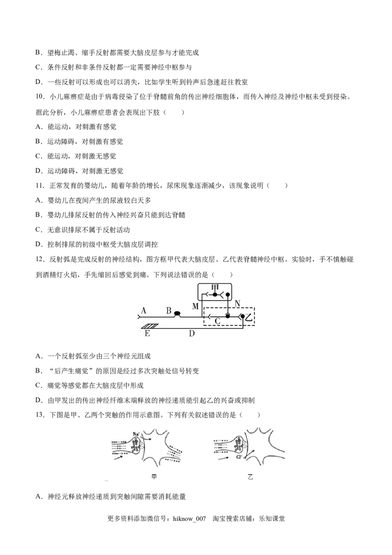 高二生物上学期期中测试卷01（人教版2019选择性必修1）（原卷版）_E015高中全科试卷_生物试题_选修1_3.期中测试_高二生物上学期期中测试卷01（人教版2019选择性必修1）(25207115)