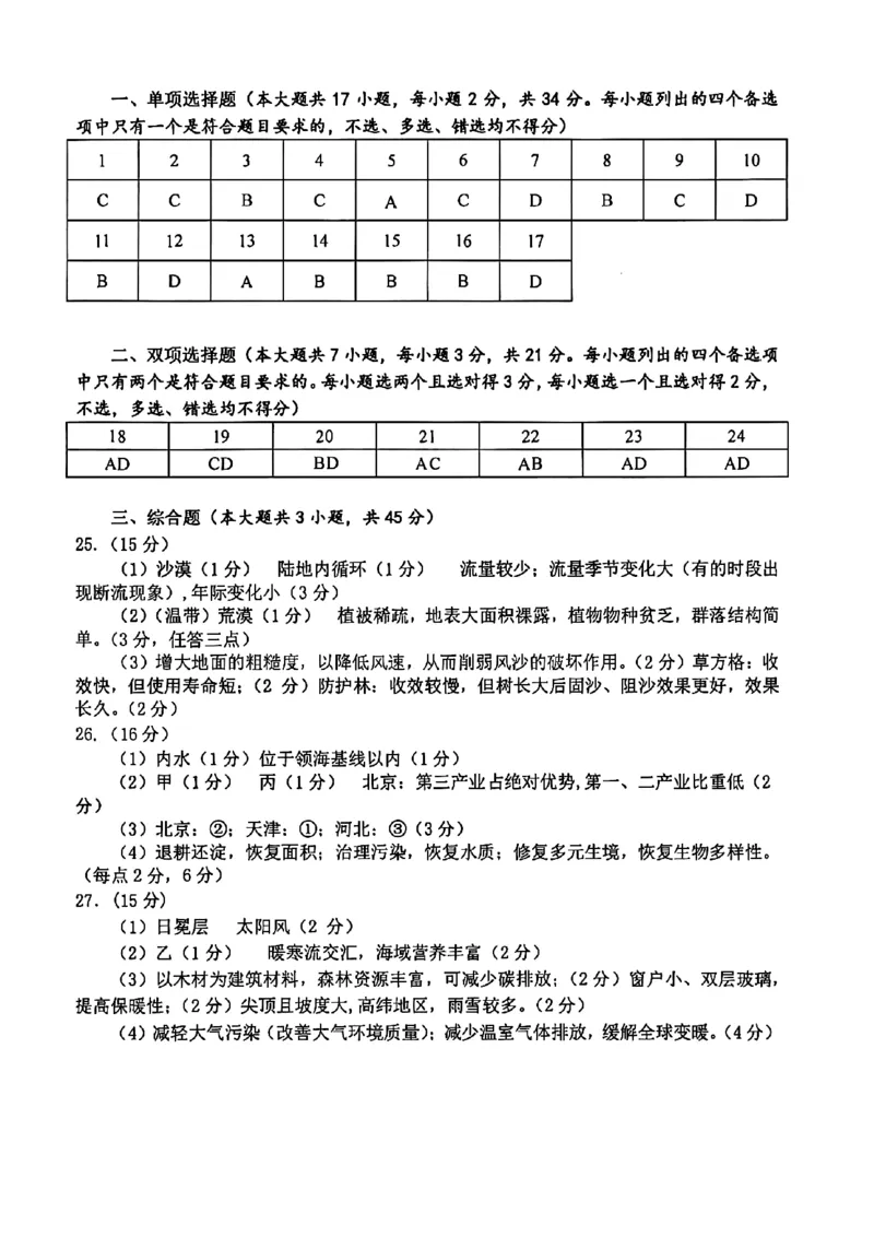 浙江省湖州市2024-2025学年高一下学期6月期末调研测试地理答案_2024-2025高一（7-7月题库）_2025年7月_250701浙江省湖州市2024-2025学年高一下学期期末调研测试
