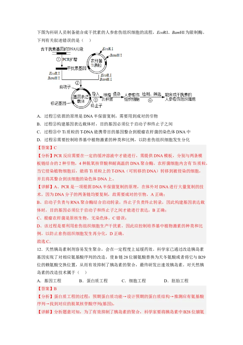 第3章基因工程（基础突破卷）-2022-2023学年高二生物基础与培优高效突破测试卷（人教版2019选择性必修3）（解析版）_E015高中全科试卷_生物试题_选修3_1.单元测试_1.单元测试2023