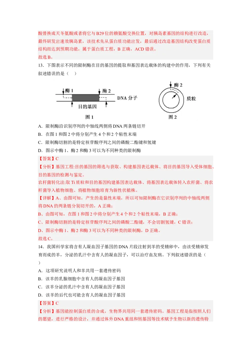 第3章基因工程（基础突破卷）-2022-2023学年高二生物基础与培优高效突破测试卷（人教版2019选择性必修3）（解析版）_E015高中全科试卷_生物试题_选修3_1.单元测试_1.单元测试2023
